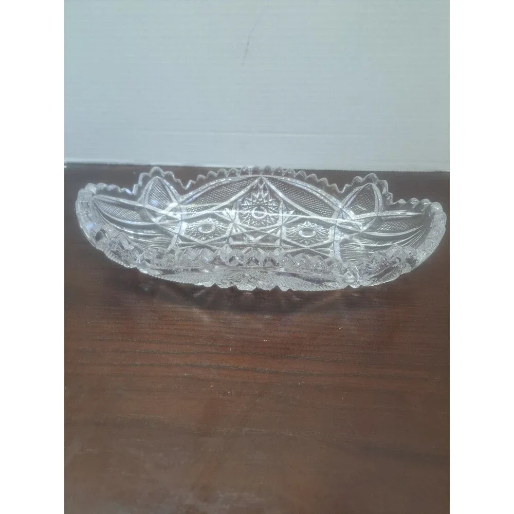 Vintage Cut Glass Serving Tray With Saw Tooth Rim